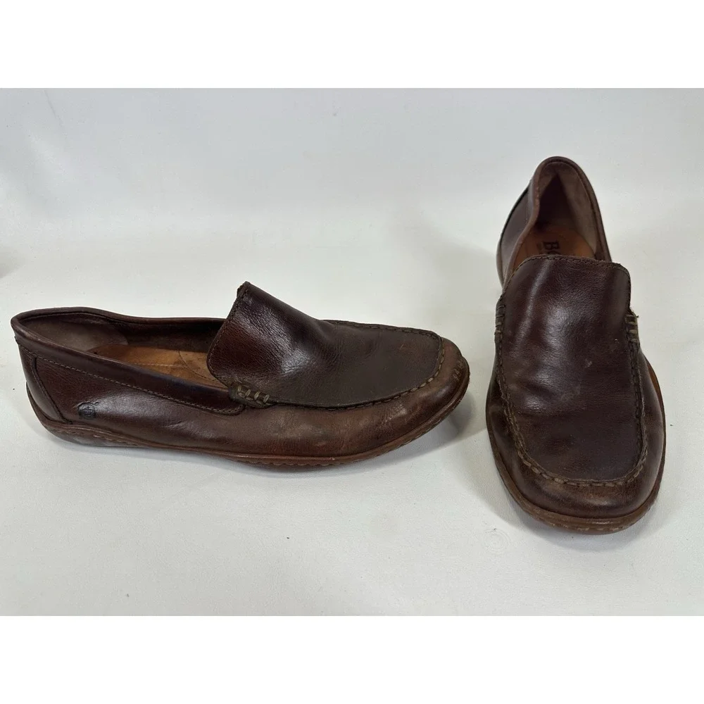 Born Slip On Loafers Shoes Mens 10 M Harmon Cymbal Moc Toe HO2416 Brown Leather